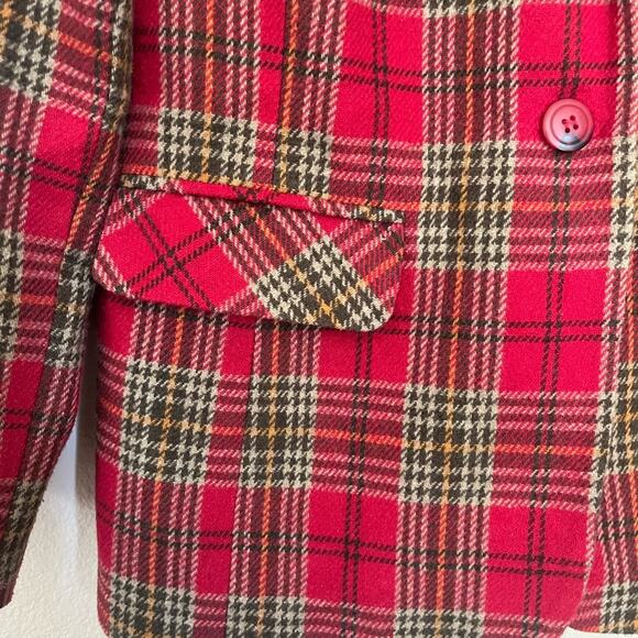 Vtg women 80’s tartan tweed wool blend academia preppy statement blazer - Picture 4 of 7